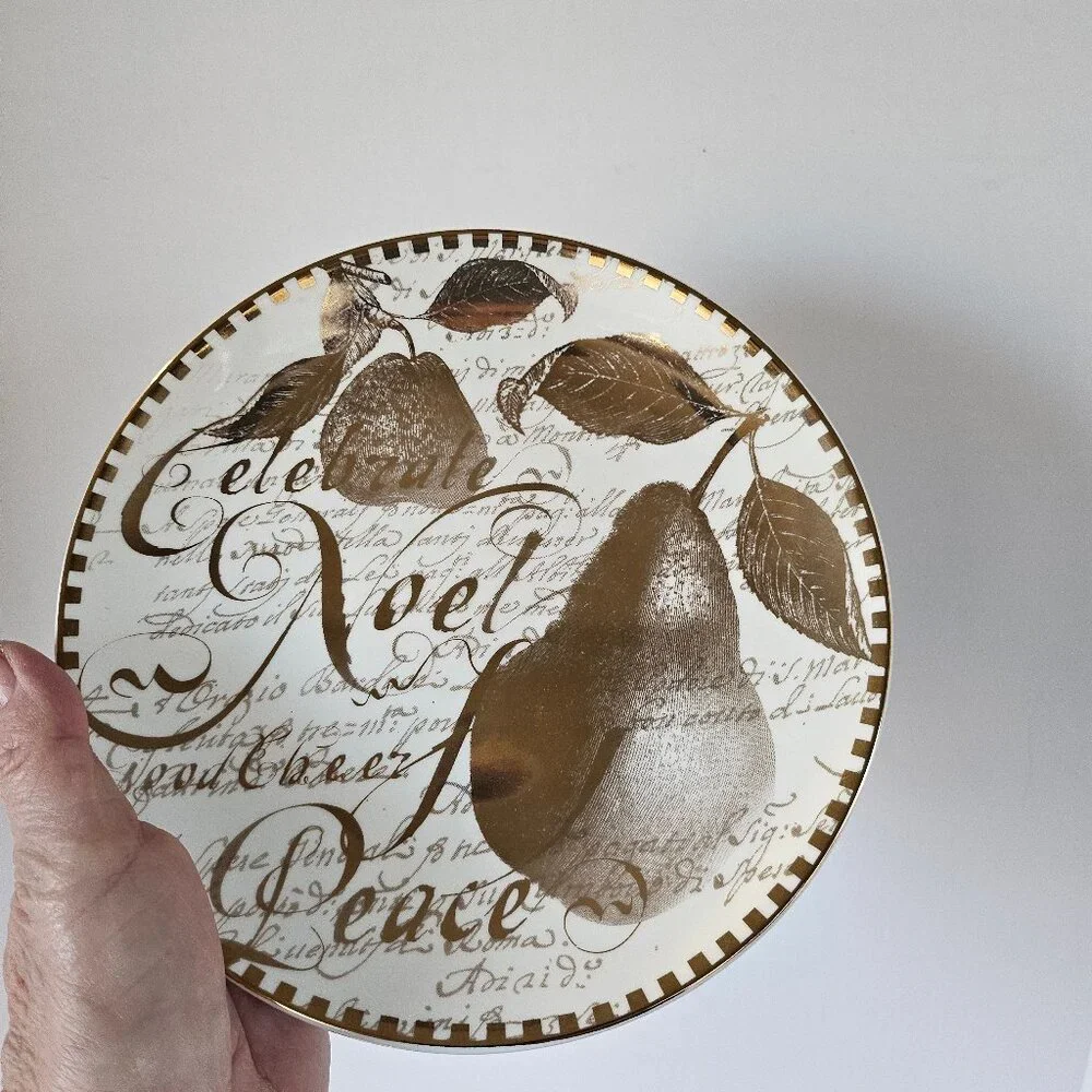 Restoration Hardware Dining Set of 4 Gold Holiday Plates 8.25